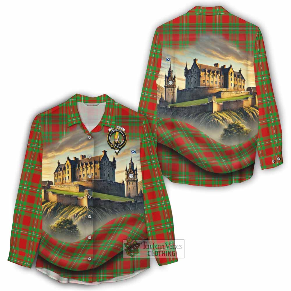 Callander Tartan Family Crest Women's Casual Shirt with Scottish Ancient Castle Style - Tartan Vibes Clothing