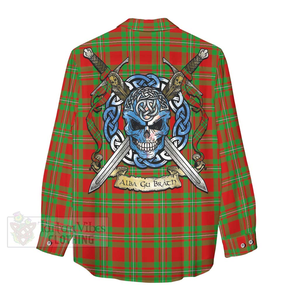 Callander Tartan Women's Casual Shirt with Family Crest Celtic Skull Style - Tartan Vibes Clothing