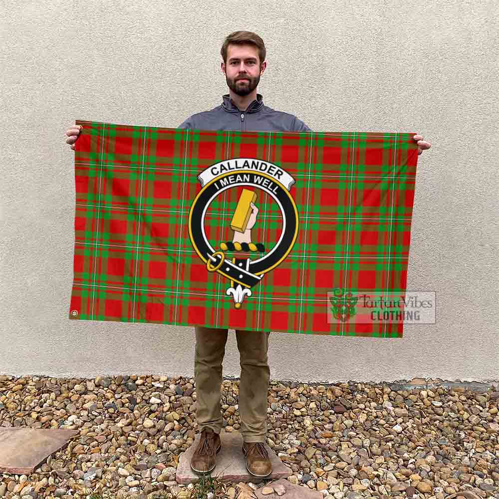 Tartan Vibes Clothing Callander Tartan House Flag with Family Crest