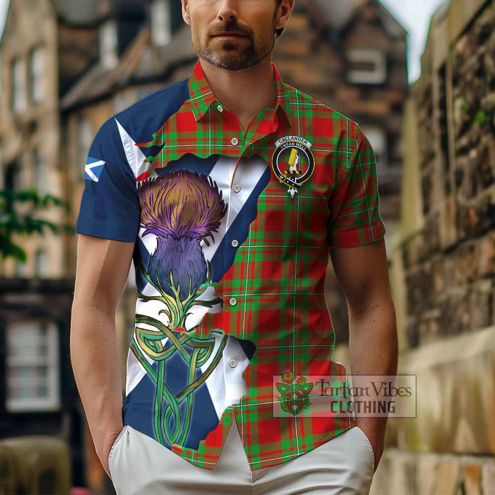 Tartan Vibes Clothing Callander Tartan Family Crest Short Sleeve Button Shirt Scottish Thistle Celtic Inspired