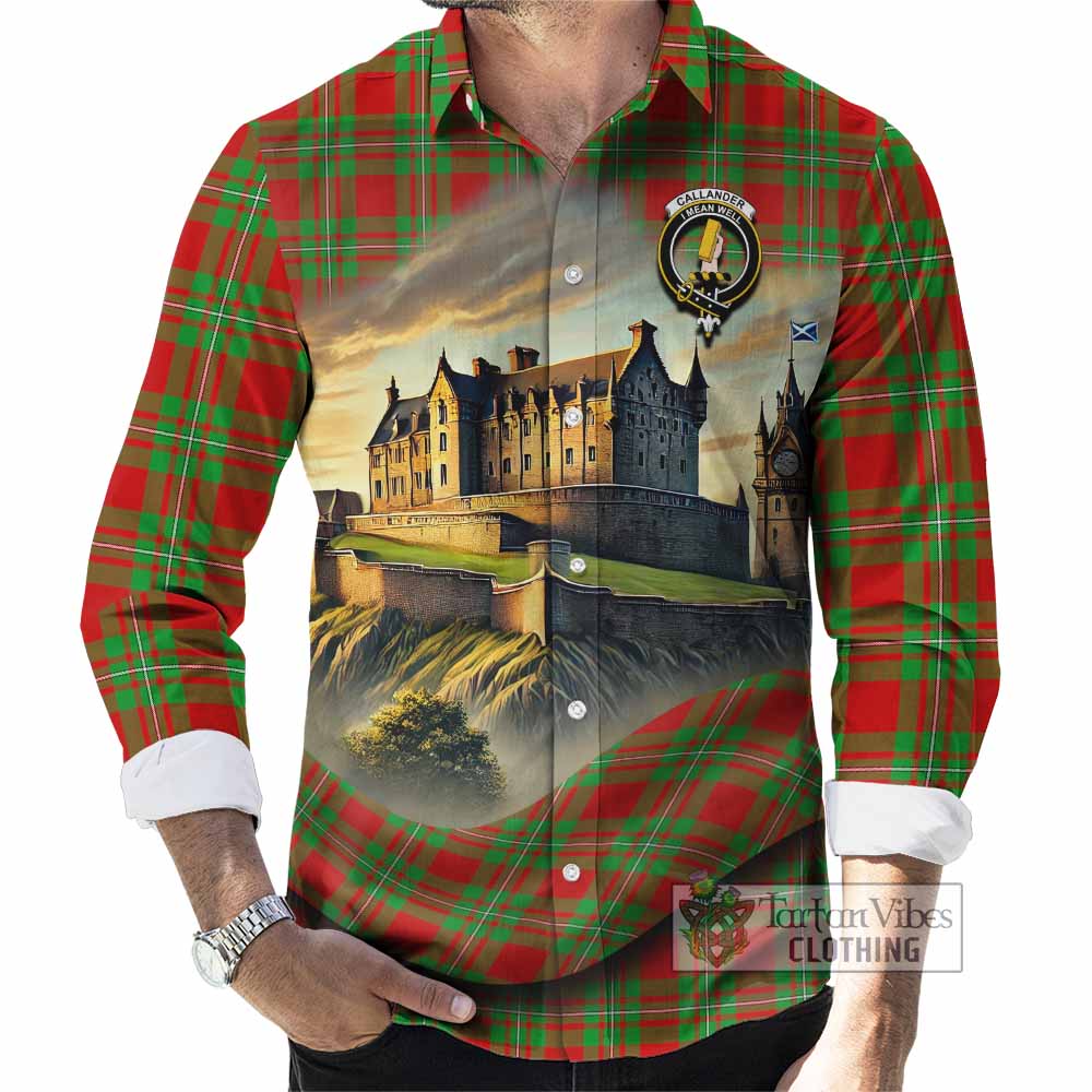 Tartan Vibes Clothing Callander Tartan Family Crest Long Sleeve Button Shirt with Scottish Ancient Castle Style