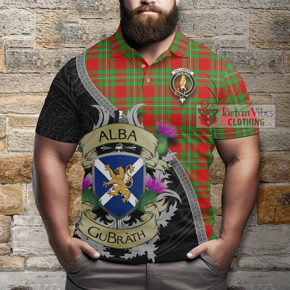 Tartan Vibes Clothing Callander Tartan Family Crest Polo Shirt Lion Rampant Royal Thistle Shield Celtic Inspired