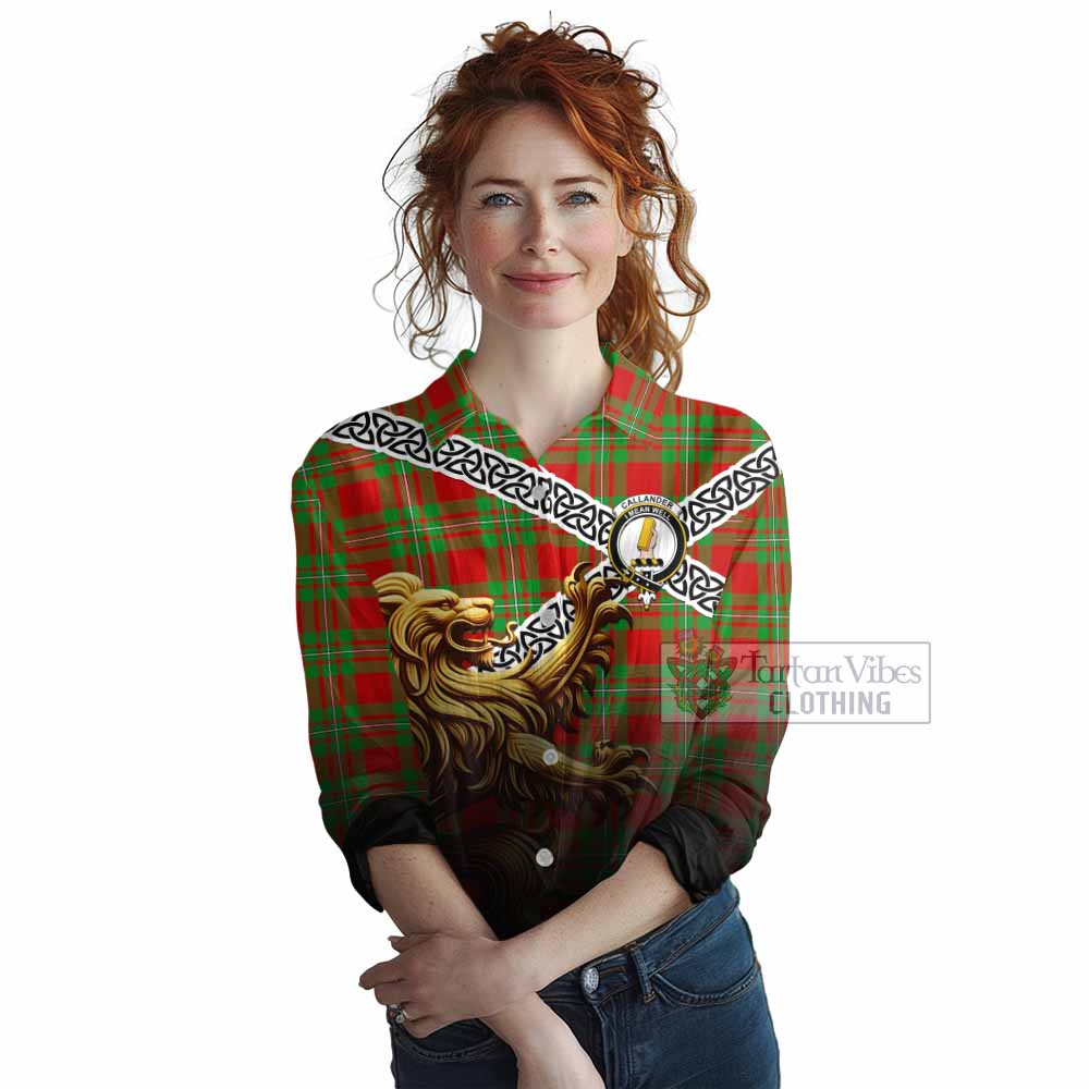 Callander Crest Tartan Women's Casual Shirt with Golden Lion Emblem Celtic Style - Tartan Vibes Clothing