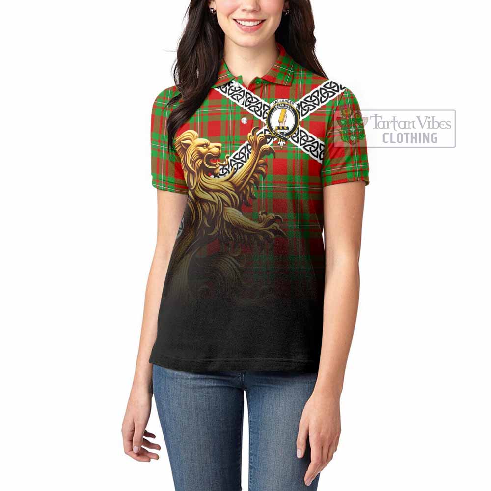 Callander Crest Tartan Women's Polo Shirt with Golden Lion Emblem Celtic Style - Tartan Vibes Clothing