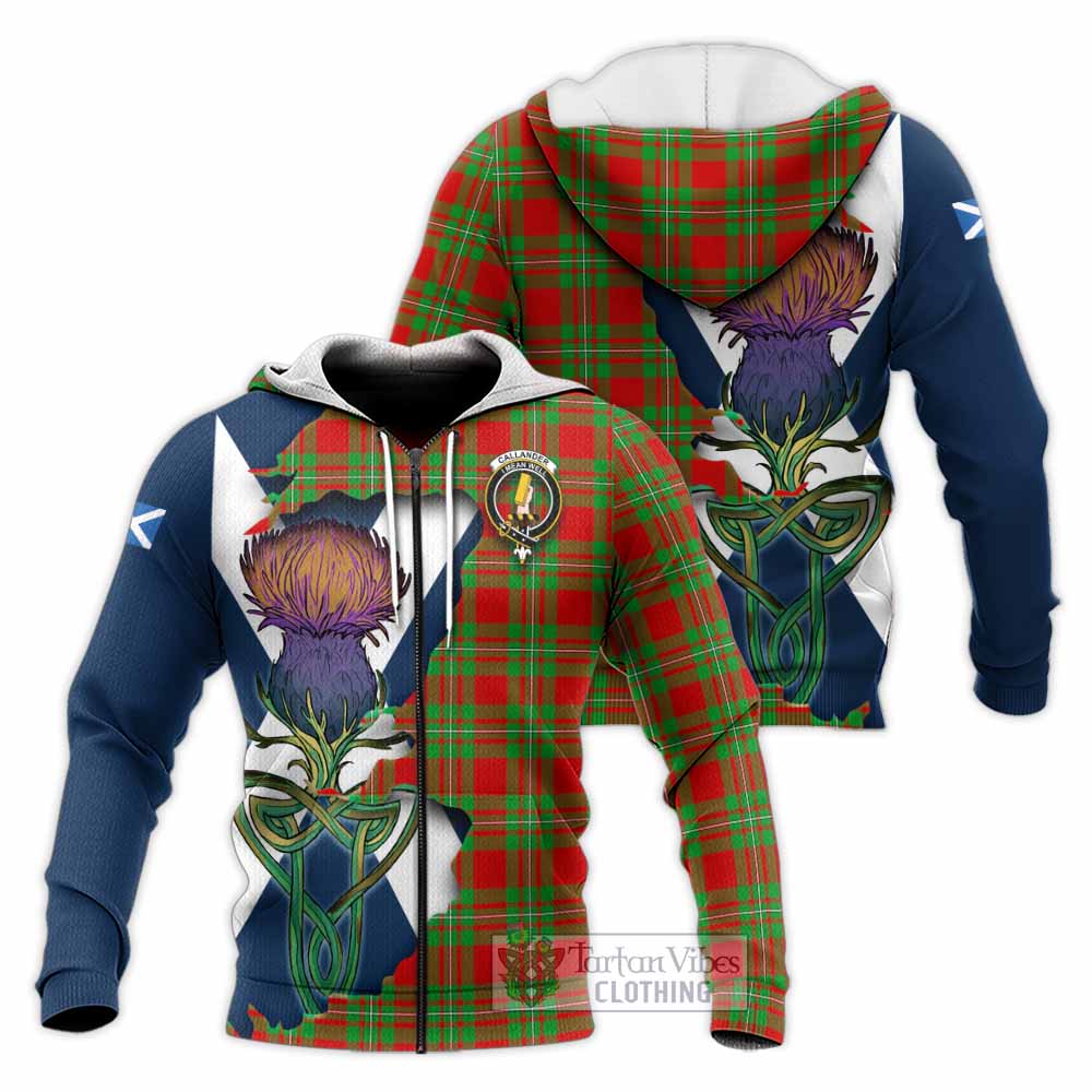 Tartan Vibes Clothing Callander Tartan Family Crest Knitted Hoodie Scottish Thistle Celtic Inspired