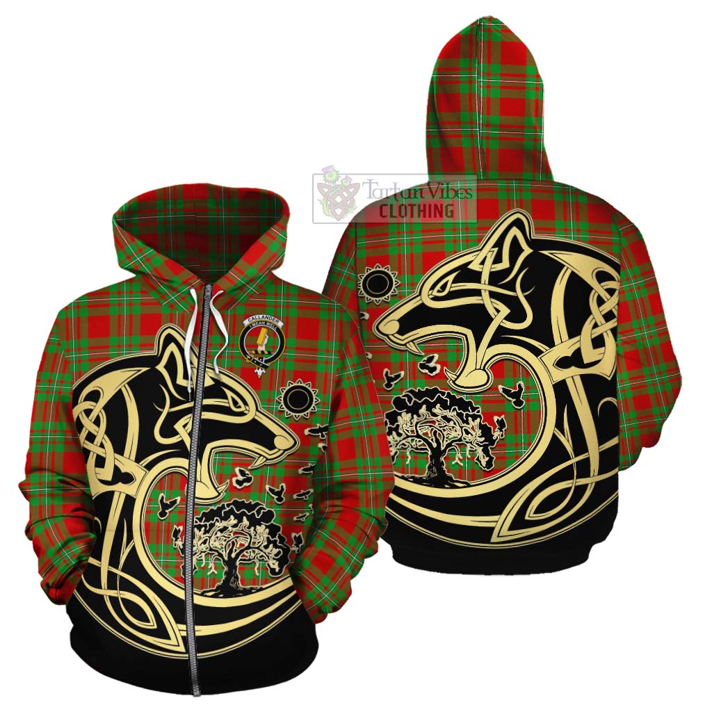 Callander Tartan Cotton Hoodie with Family Crest Celtic Wolf Style - Tartan Vibes Clothing