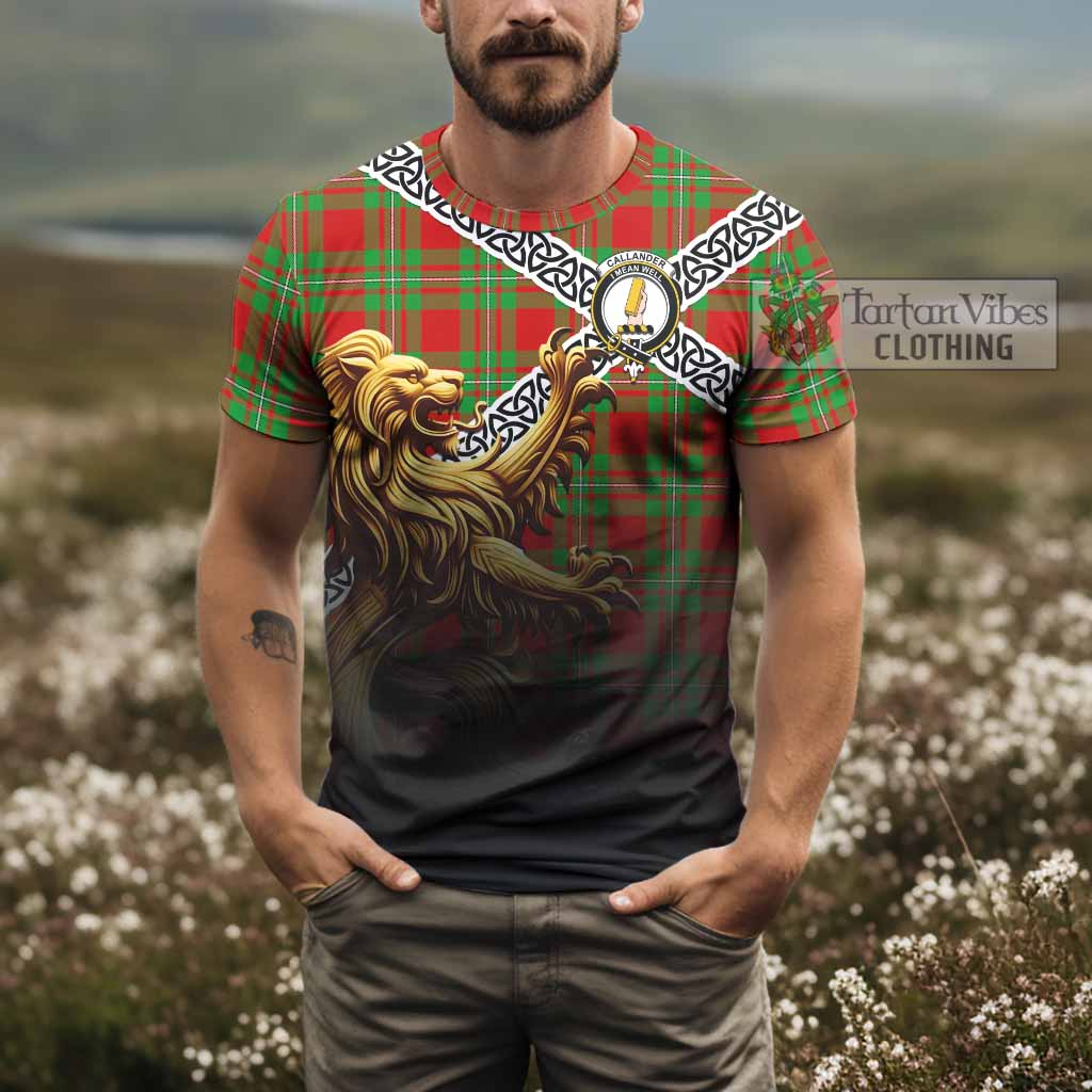 Callander Crest Tartan T-Shirt with Golden Lion Emblem Celtic Style - Tartan Vibes Clothing