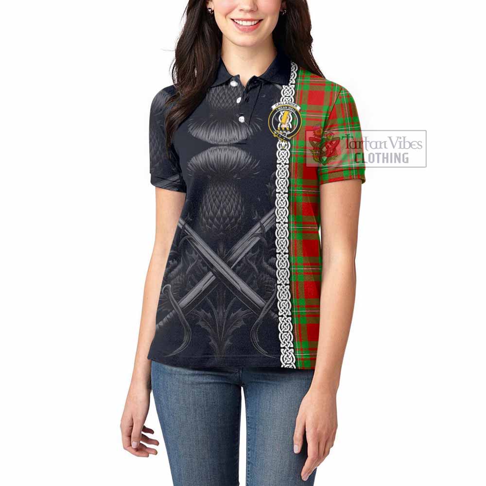 Tartan Vibes Clothing Callander Tartan Women's Polo Shirt with Family Crest Cross Sword Thistle Celtic Vibes