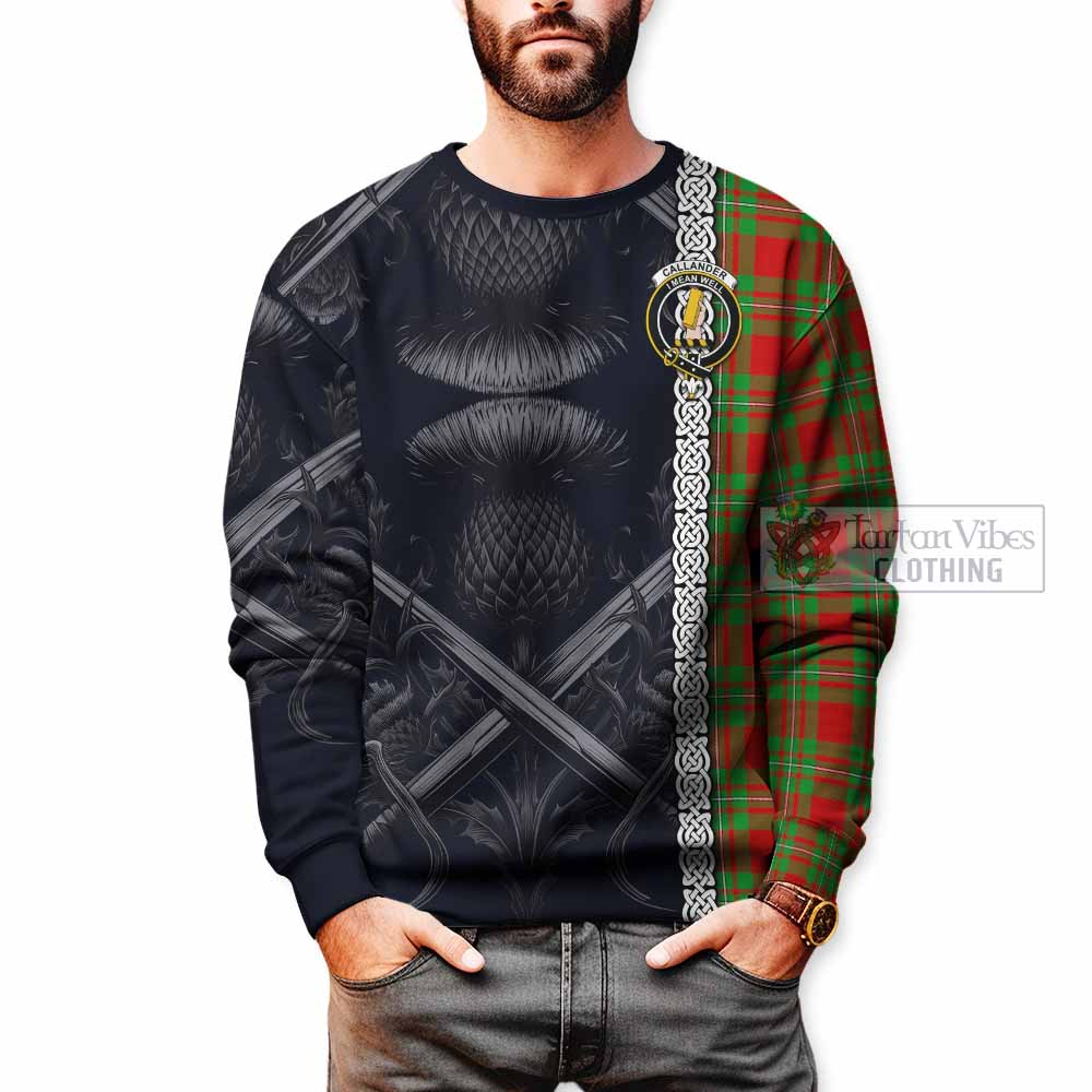 Callander Tartan Sweatshirt with Family Crest Cross Sword Thistle Celtic Vibes - Tartan Vibes Clothing
