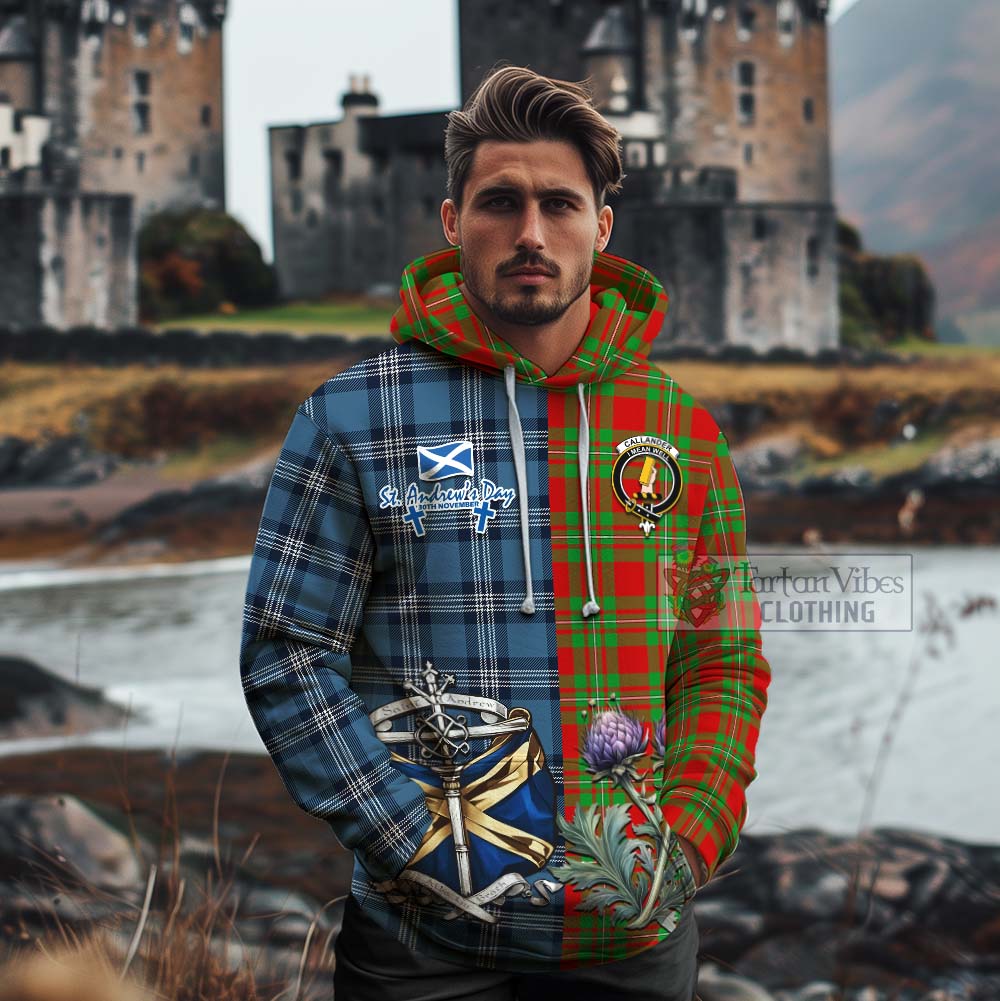 Callander Tartan Cotton Hoodie Happy St. Andrew's Day Half Tartan Style - Tartan Vibes Clothing