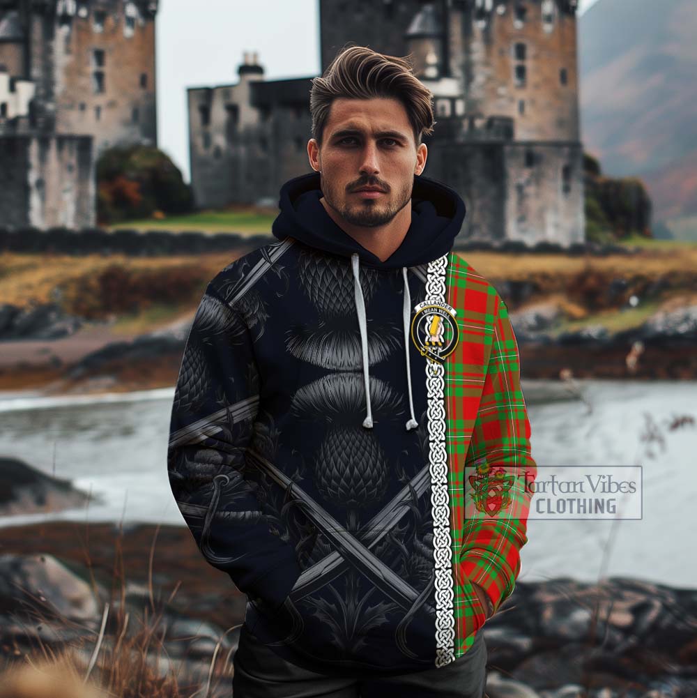 Callander Tartan Cotton Hoodie with Family Crest Cross Sword Thistle Celtic Vibes - Tartan Vibes Clothing