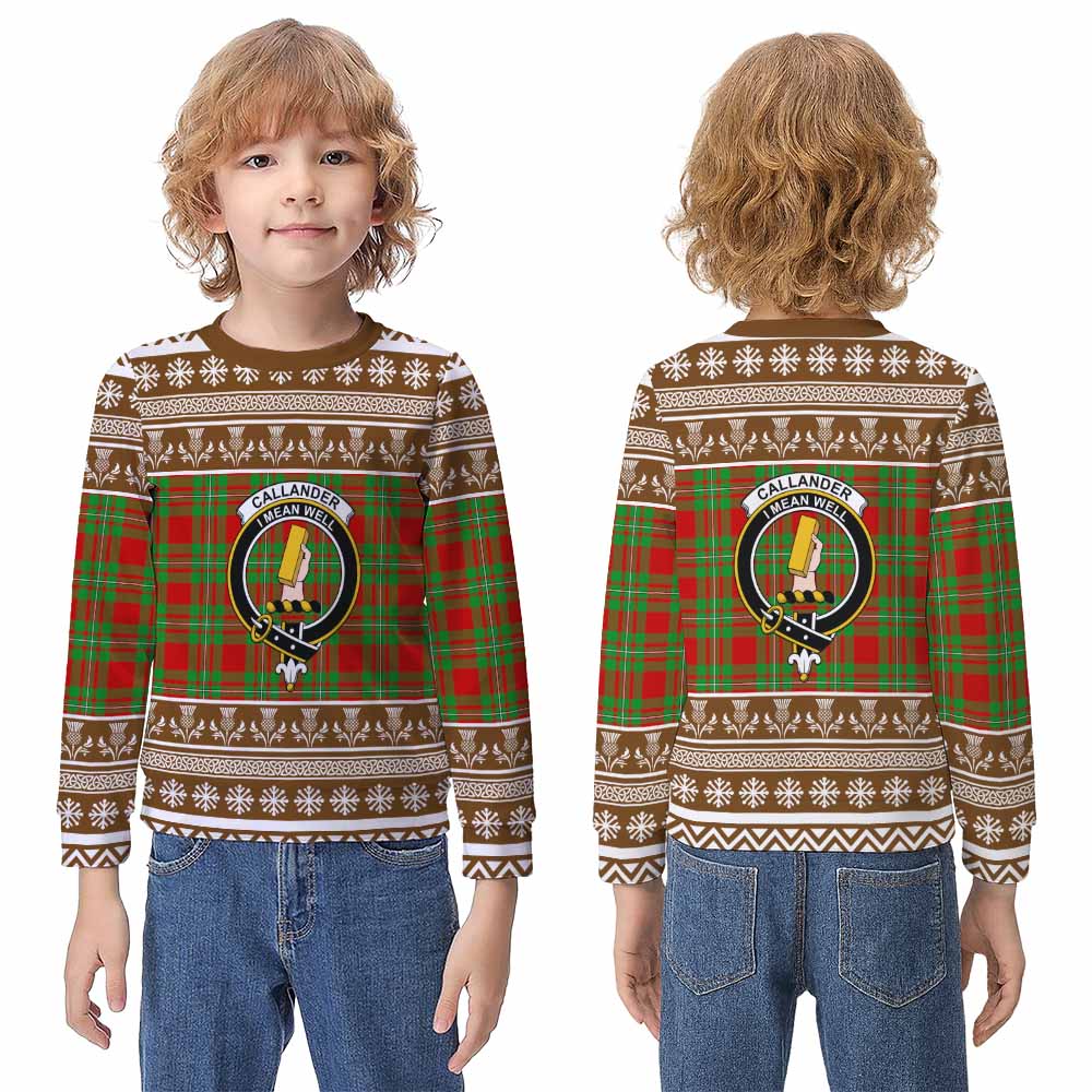Callander Clan Tartan Christmas Kid Ugly Sweatshirt with Family Crest - Tartan Vibes Clothing