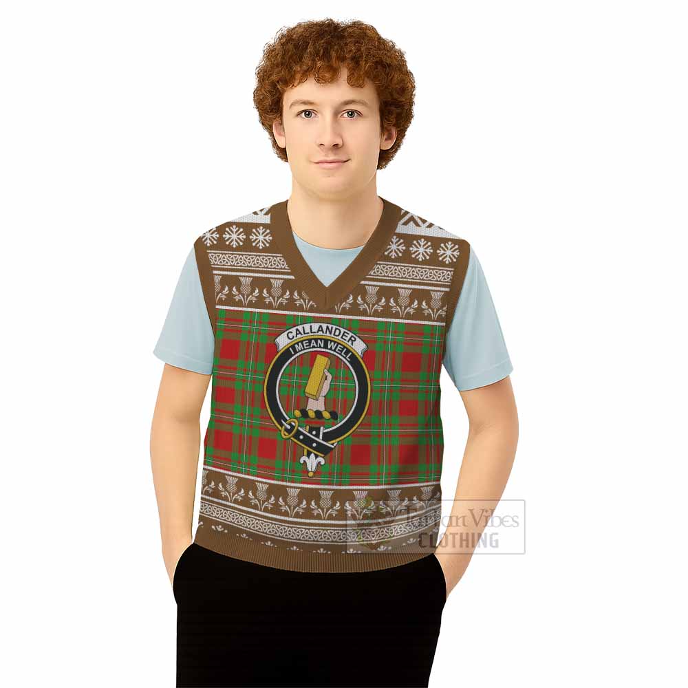 Callander Clan Tartan Christmas Knitted V-Neck Vest with Family Crest - Tartan Vibes Clothing