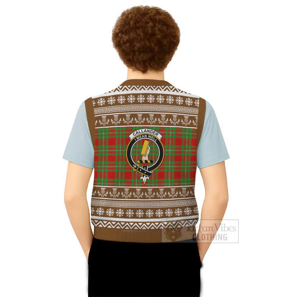 Callander Clan Tartan Christmas Knitted V-Neck Vest with Family Crest - Tartan Vibes Clothing