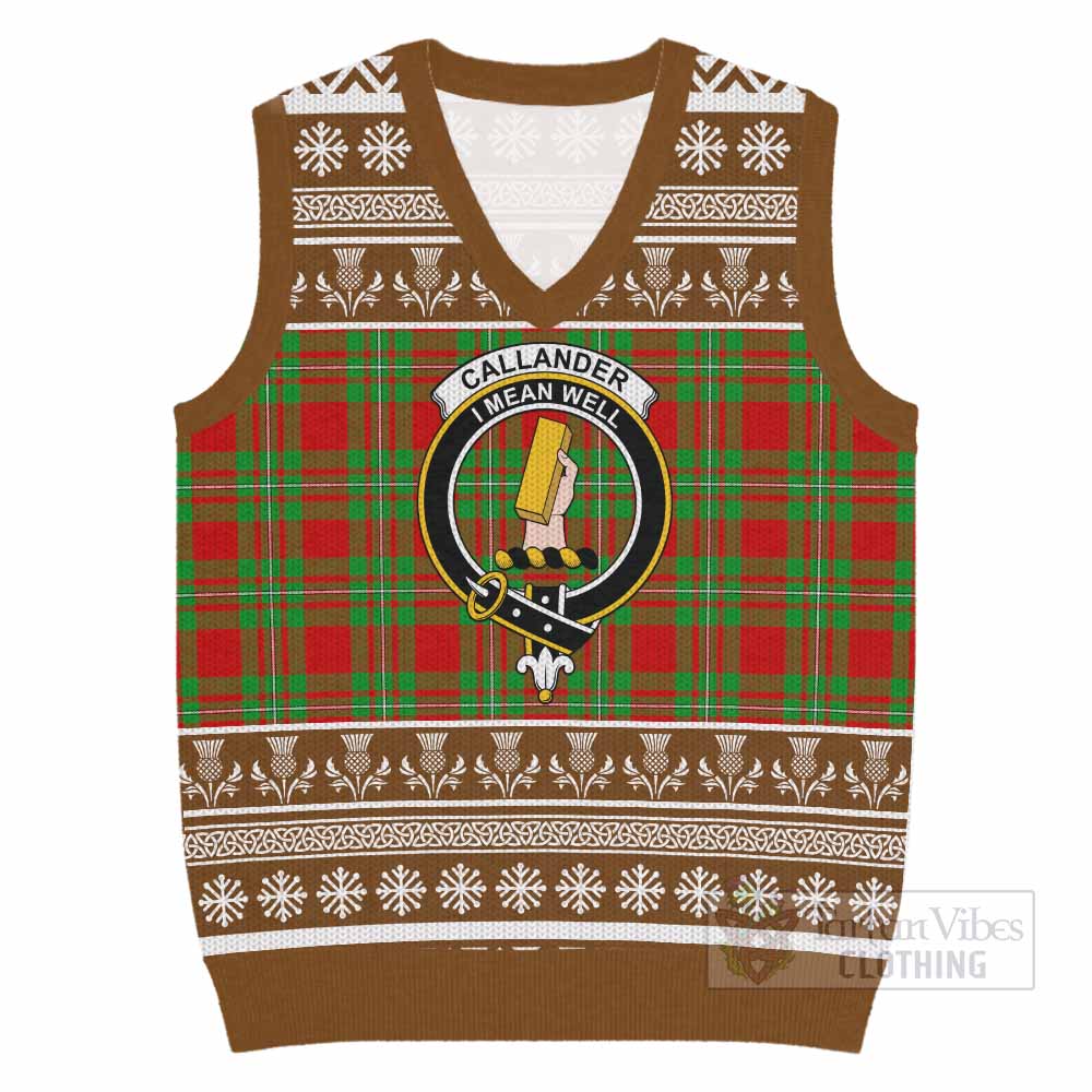 Callander Clan Tartan Christmas Knitted V-Neck Vest with Family Crest - Tartan Vibes Clothing