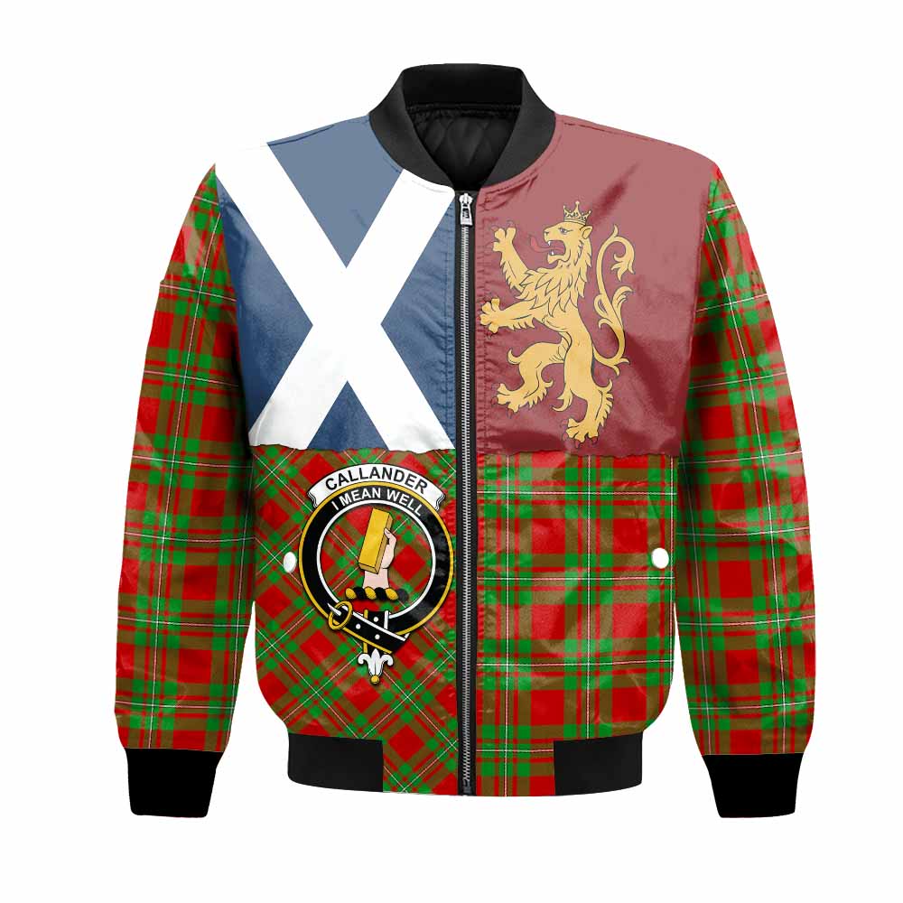 Callander Crest Tartan Bomber Jacket with Lion Rampant Saltire Style