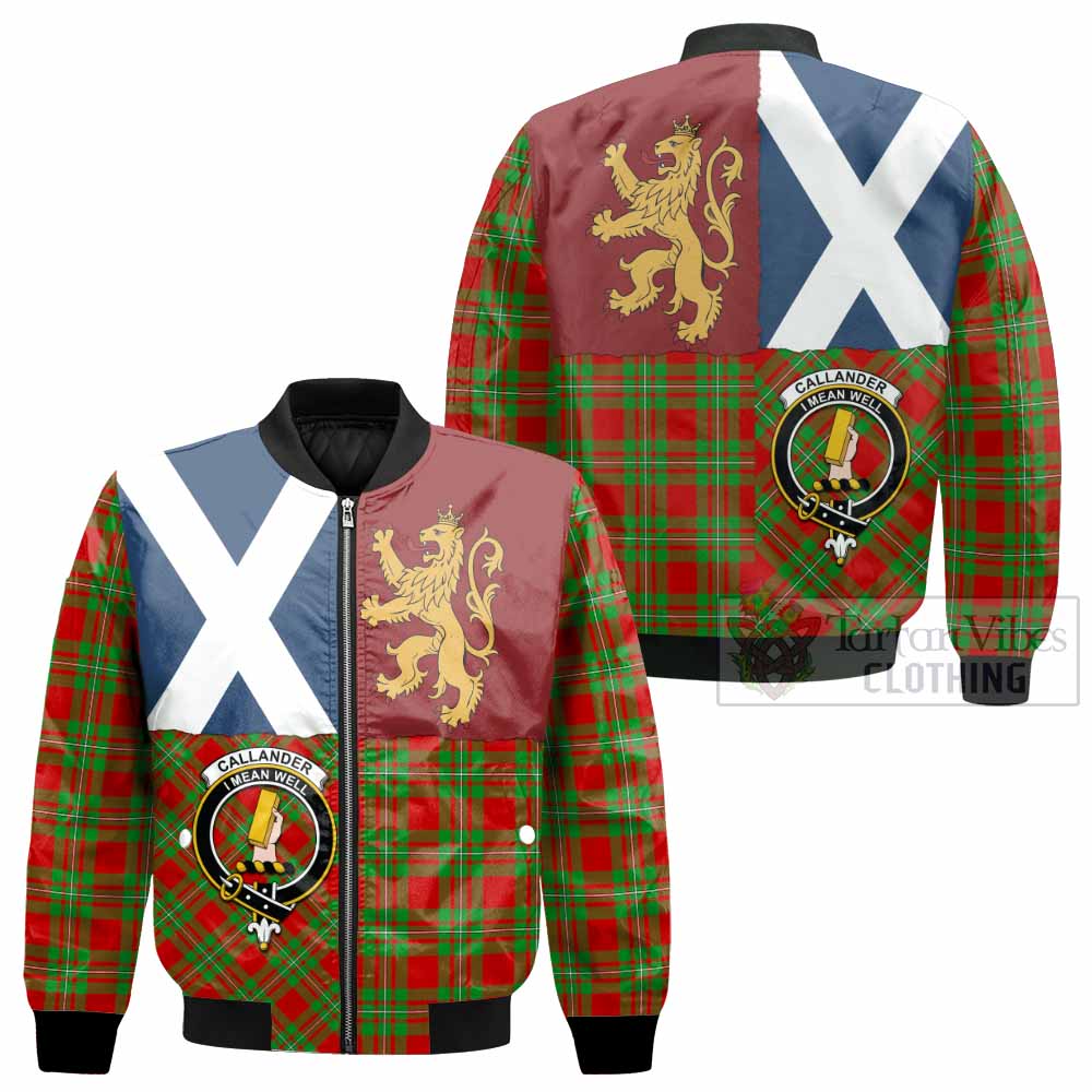 Callander Crest Tartan Bomber Jacket with Lion Rampant Saltire Style