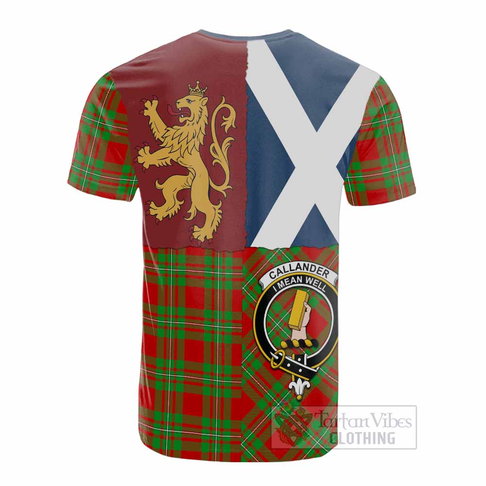 Callander Crest Tartan Cotton T-shirt with Lion Rampant Saltire Style - Tartan Vibes Clothing