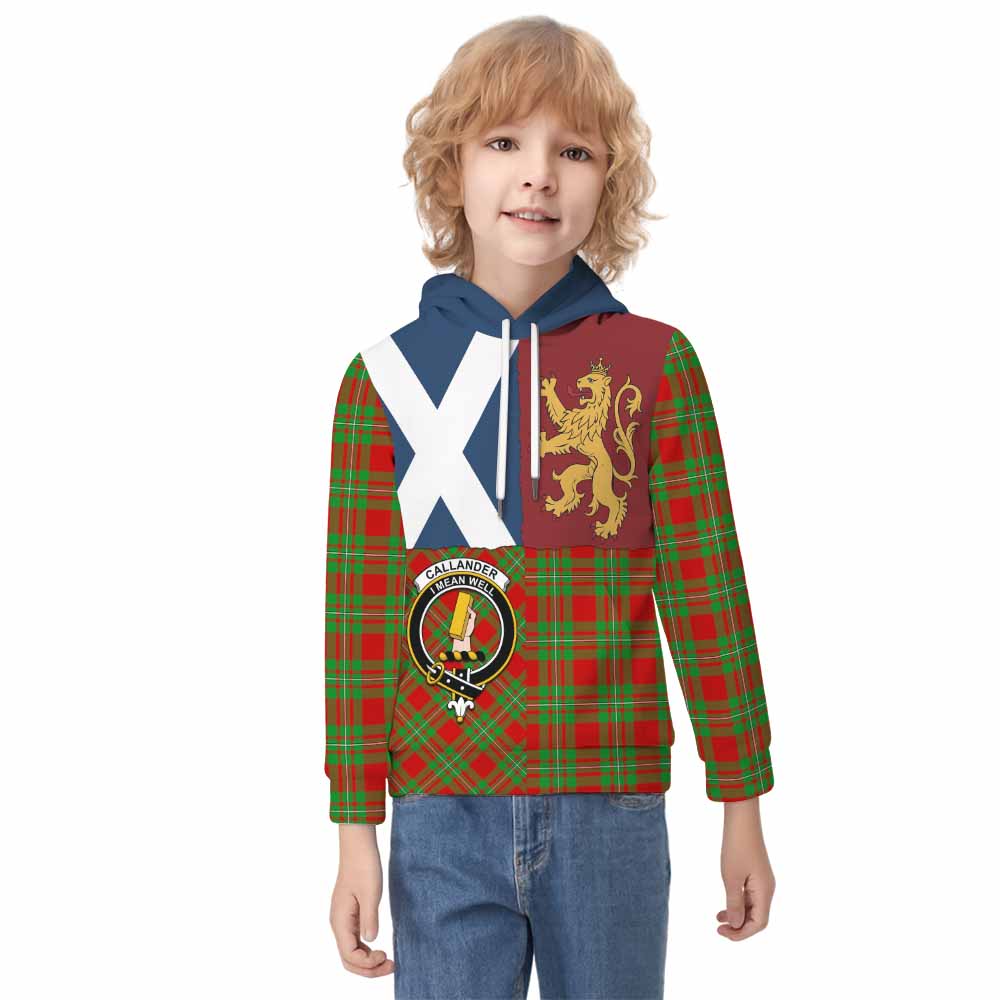 Callander Crest Tartan Kid Hoodie with Lion Rampant Saltire Style - Tartan Vibes Clothing
