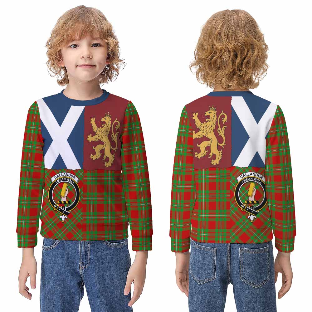Callander Crest Tartan Kid Knitted Sweatshirt with Lion Rampant Saltire Style - Tartan Vibes Clothing