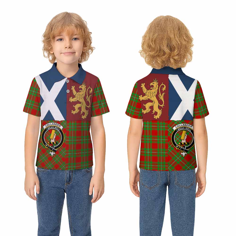 Callander Crest Tartan Kid Polo Shirt with Lion Rampant Saltire Style - Tartan Vibes Clothing