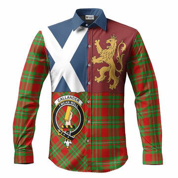 Callander Crest Tartan Long Sleeve Button Shirts with Lion Rampant Saltire Style