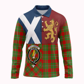 Callander Crest Tartan Long Sleeve Polo Shirt with Lion Rampant Saltire Style