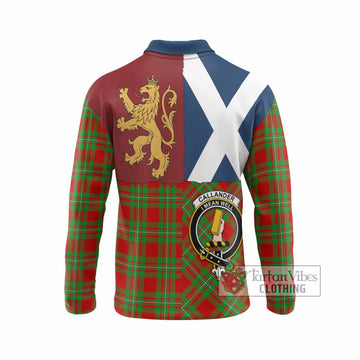 Callander Crest Tartan Long Sleeve Polo Shirt with Lion Rampant Saltire Style