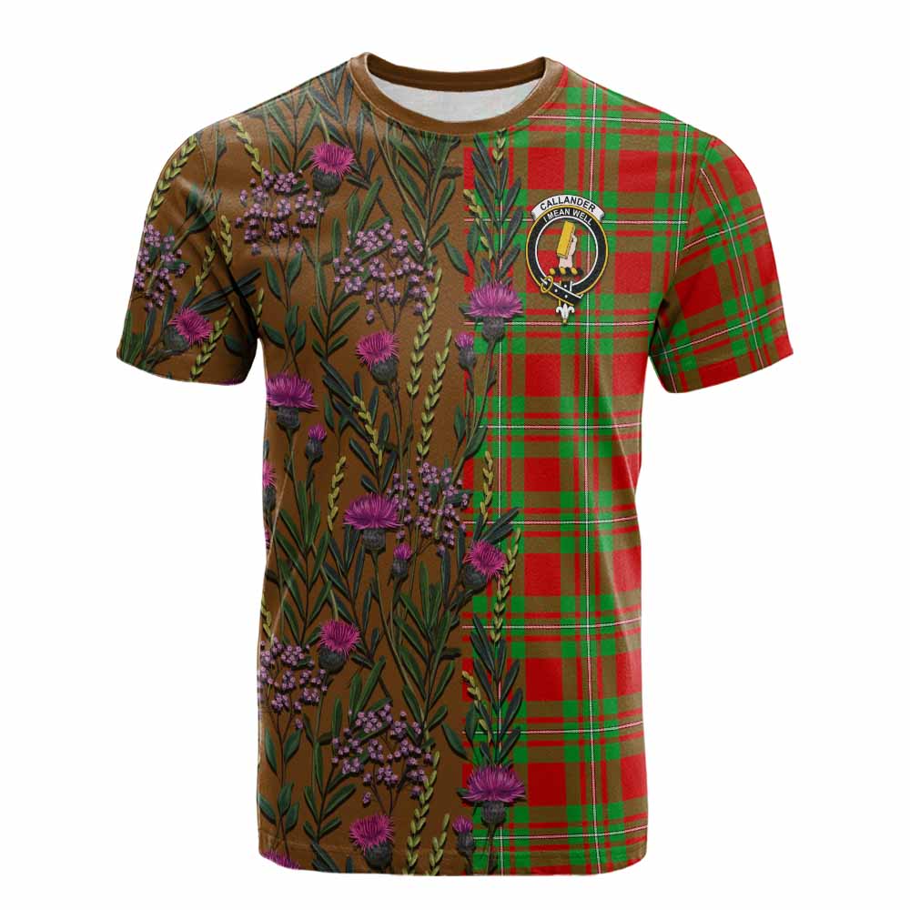 Callander Family Crest Tartan Cotton T-shirt Scottish Thistle Flower Pattern Half Style - Tartan Vibes Clothing