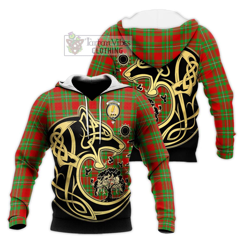Callander Tartan Knitted Hoodie with Family Crest Celtic Wolf Style Unisex Knitted Pullover Hoodie - Tartan Vibes Clothing