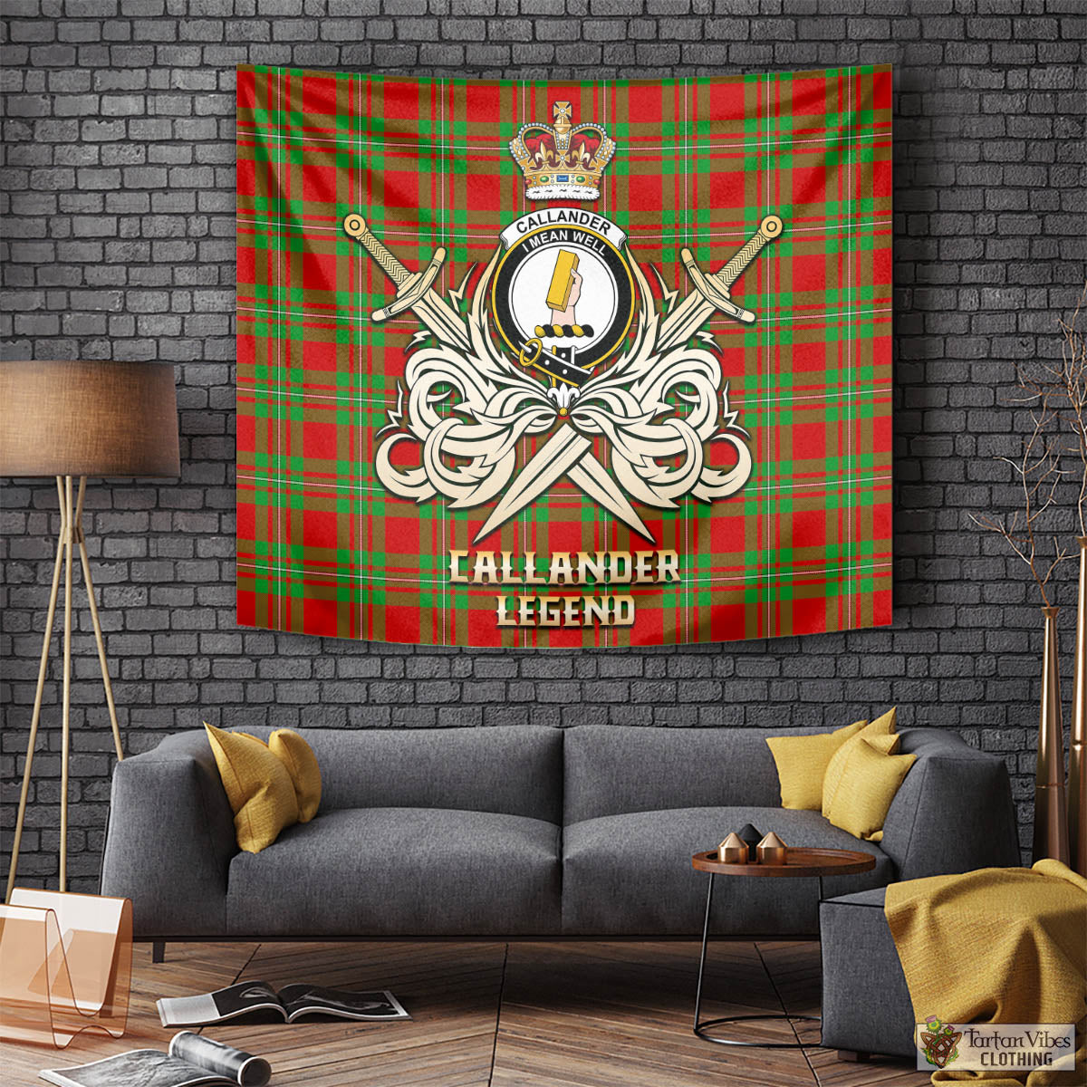 Callander Tartan Tapestry with Clan Crest and the Golden Sword of Courageous Legacy Tapestry - Tartan Vibes Clothing