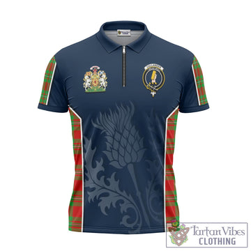 Callander Modern Tartan Zipper Polo Shirt with Family Crest and Scottish Thistle Vibes Sport Style