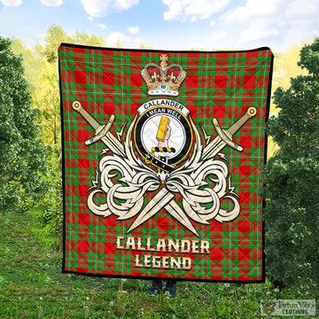 Callander Tartan Quilt with Clan Crest and the Golden Sword of Courageous Legacy Super King Quilt 91" x 110" - Tartan Vibes Clothing