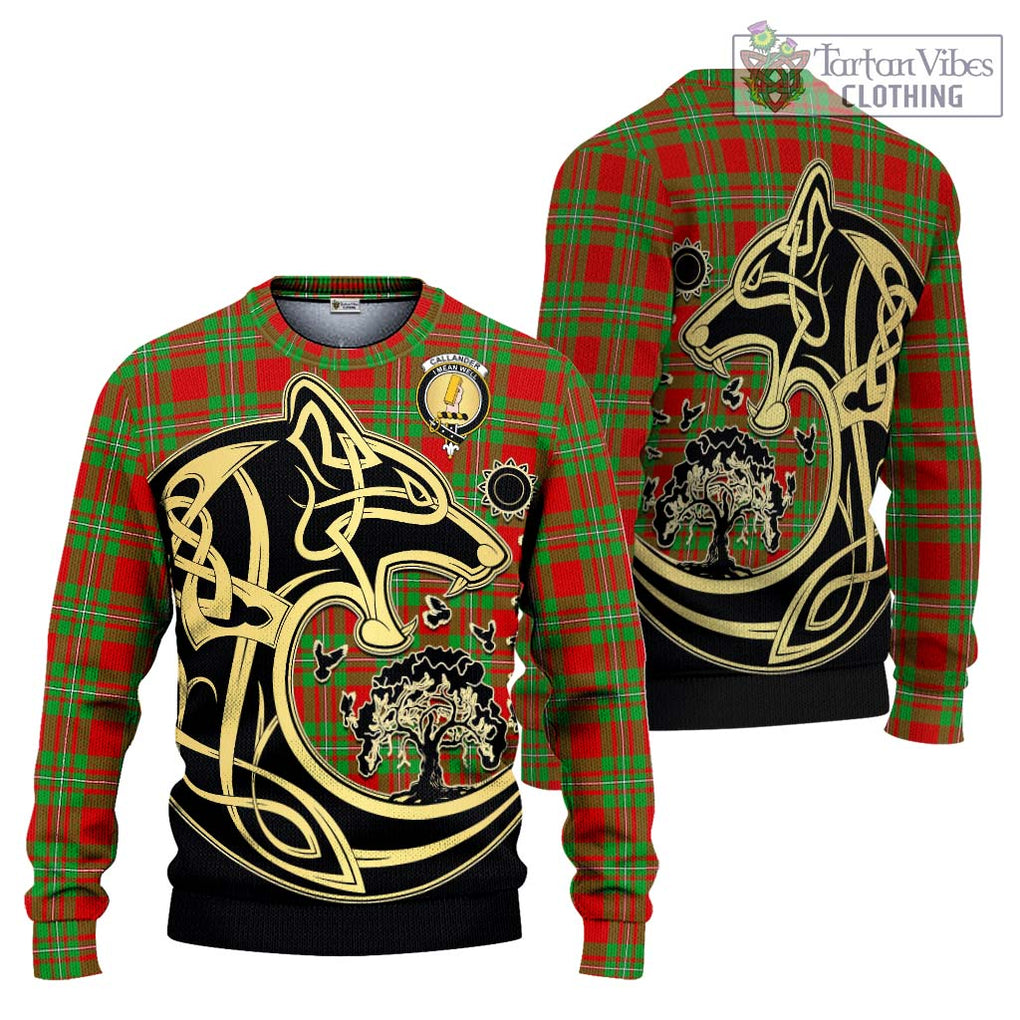Callander Tartan Ugly Sweater with Family Crest Celtic Wolf Style Unisex - Tartan Vibes Clothing