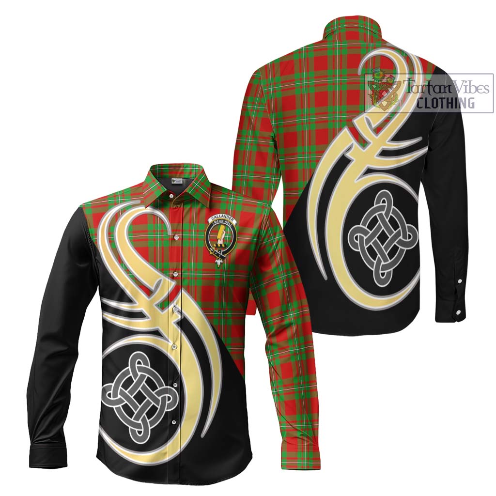 Callander Tartan Long Sleeve Button Shirt with Family Crest and Celtic Symbol Style Men's Shirt S - Tartan Vibes Clothing