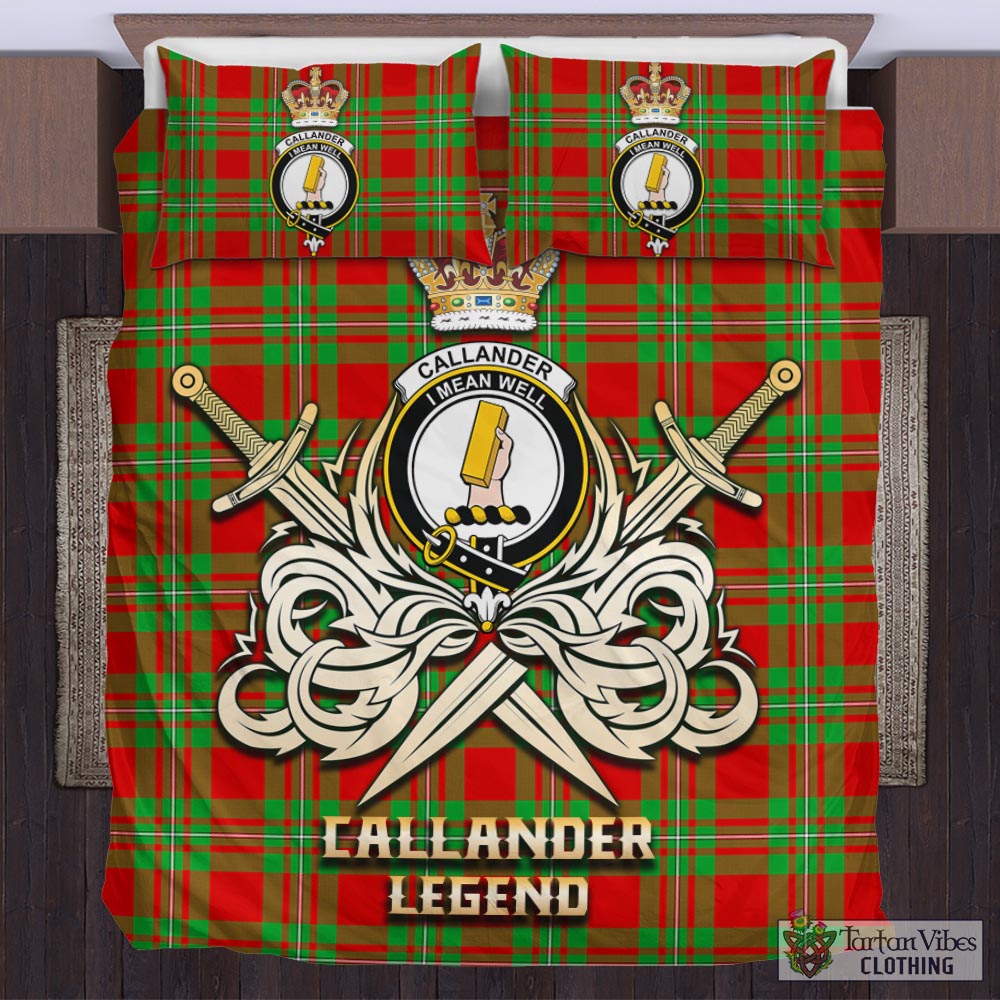 Tartan Vibes Clothing Callander Modern Tartan Bedding Set with Clan Crest and the Golden Sword of Courageous Legacy