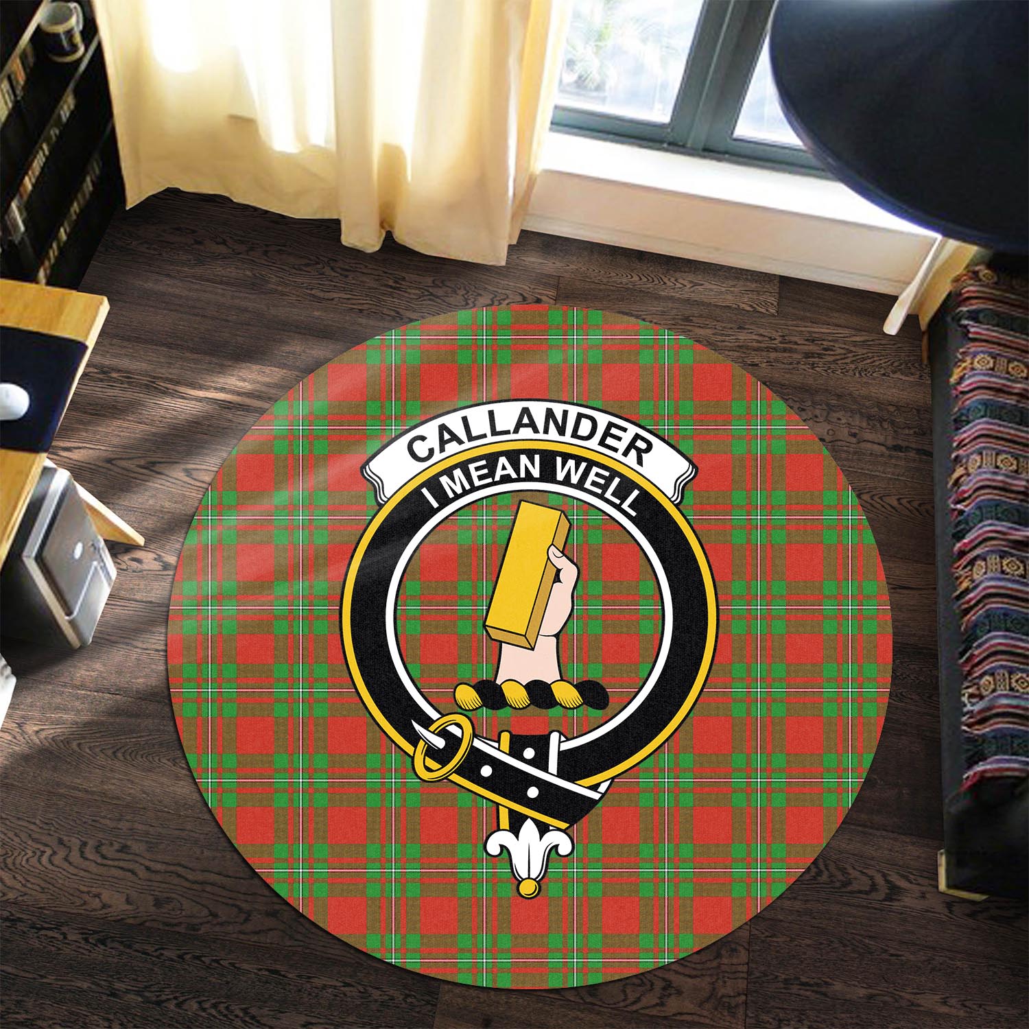 Callander Tartan Round Rug with Family Crest Premium Round Rug - Tartan Vibes Clothing