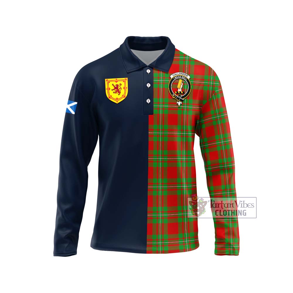 Callander Tartan Long Sleeve Polo Shirt Alba with Scottish Lion Royal Arm Half Style Unisex - Tartan Vibes Clothing