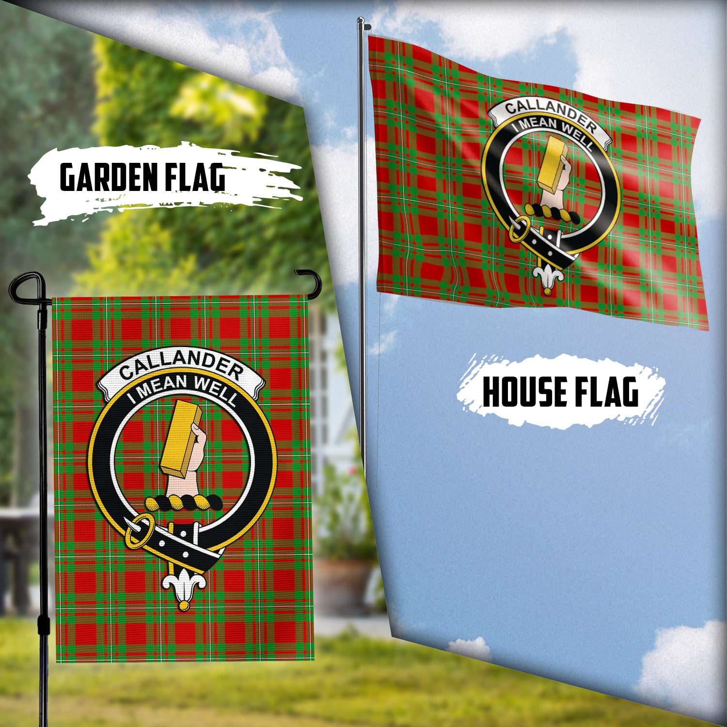 Callander Modern Tartan Flag with Family Crest Garden Flag (Vertical)