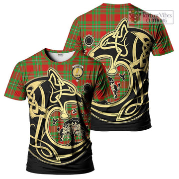 Callander Tartan T-Shirt with Family Crest Celtic Wolf Style