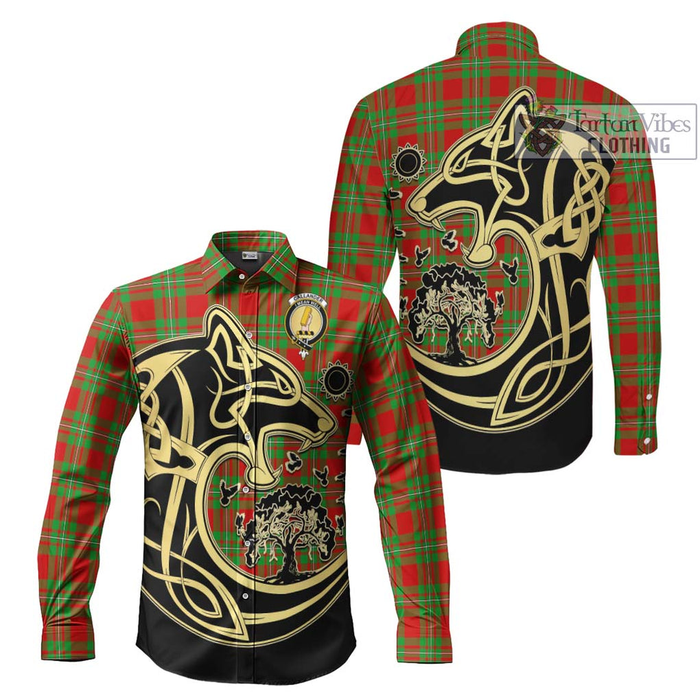 Callander Tartan Long Sleeve Button Shirt with Family Crest Celtic Wolf Style Men's Shirt S - Tartan Vibes Clothing