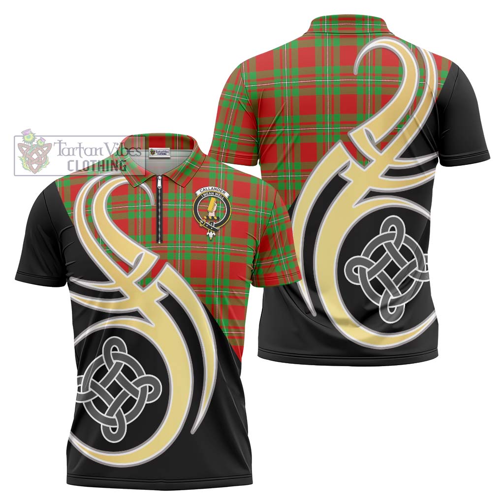Callander Tartan Zipper Polo Shirt with Family Crest and Celtic Symbol Style Unisex - Tartan Vibes Clothing