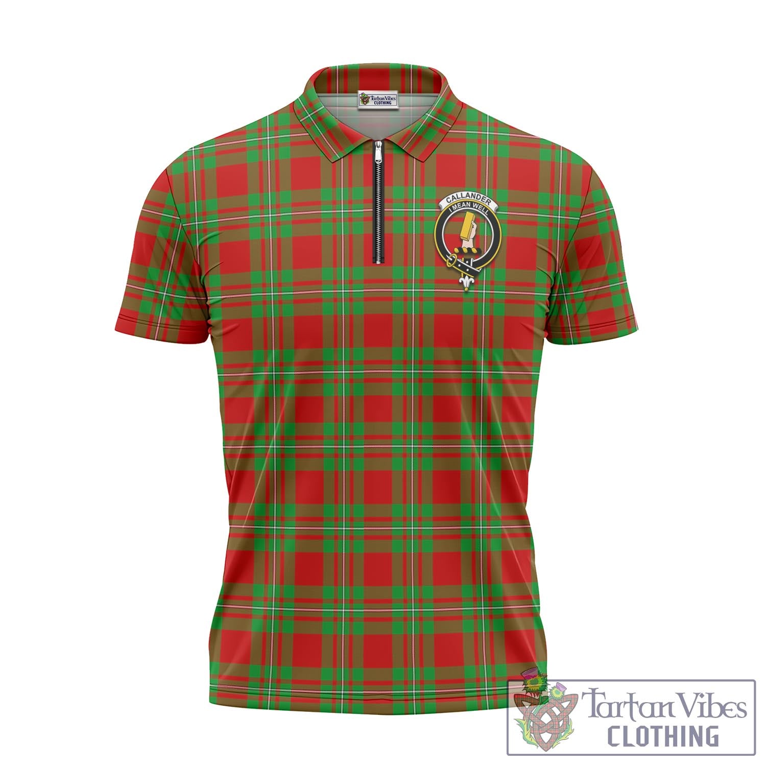 Tartan Vibes Clothing Callander Modern Tartan Zipper Polo Shirt with Family Crest