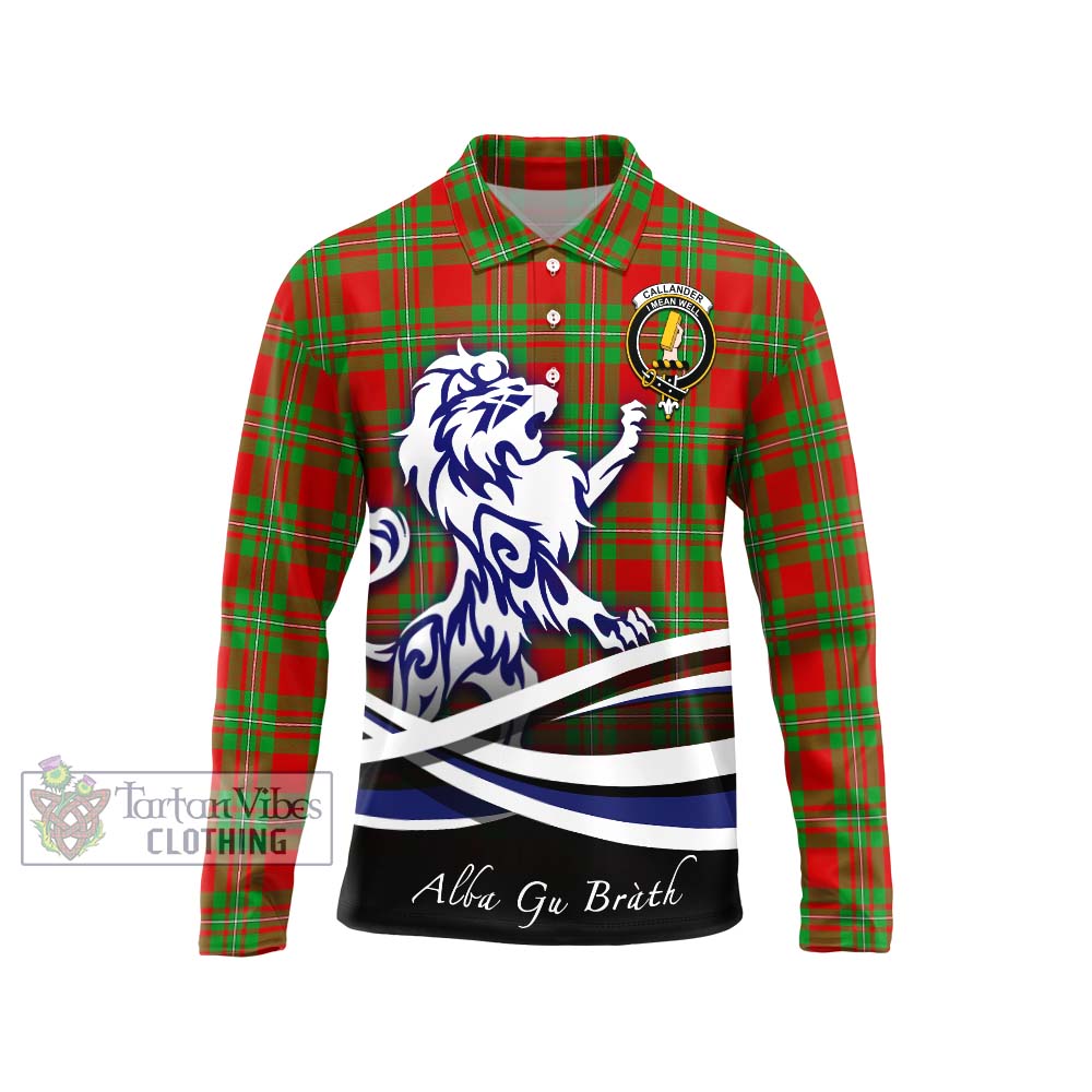 Callander Tartan Long Sleeve Polo Shirt with Alba Gu Brath Regal Lion Emblem Unisex - Tartan Vibes Clothing