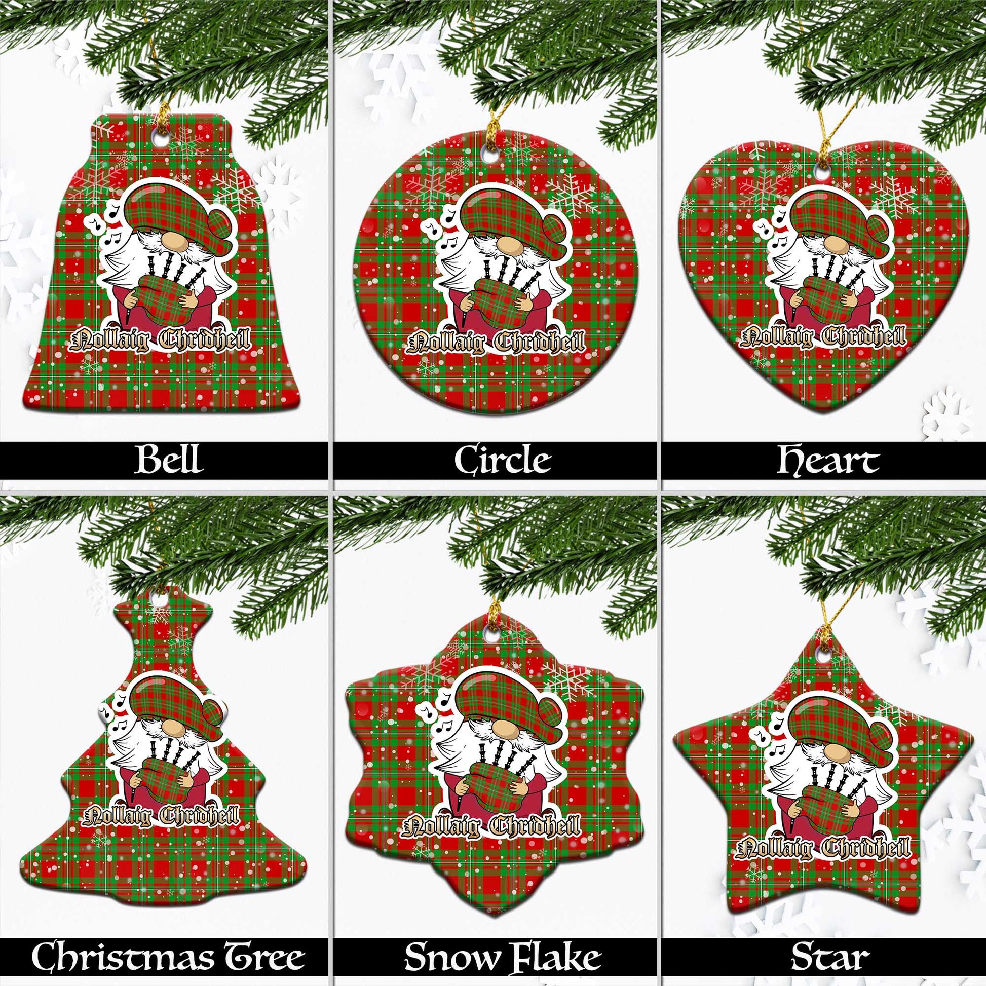 Callander Tartan Christmas Ceramic Ornaments with Scottish Gnome Playing Bagpipes Ceramic - Tartan Vibes Clothing