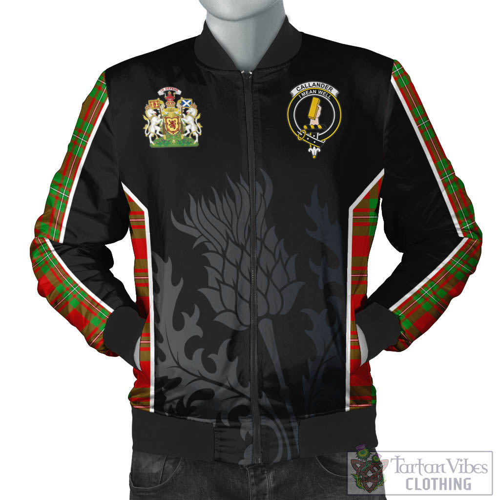 Tartan Vibes Clothing Callander Modern Tartan Bomber Jacket with Family Crest and Scottish Thistle Vibes Sport Style