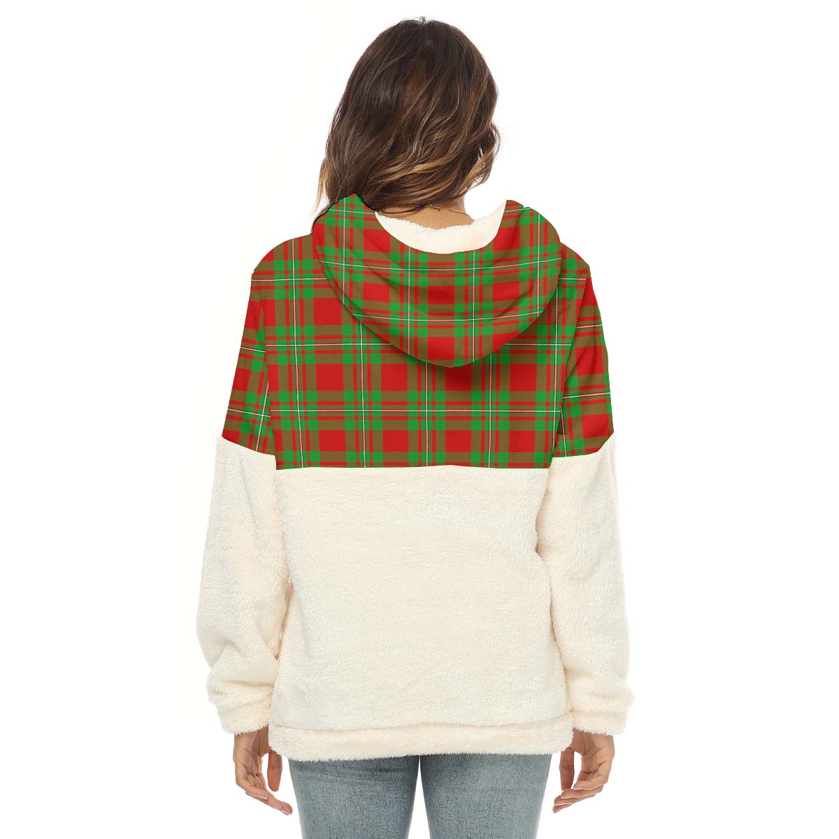 Callander Tartan Half Style Women's Borg Fleece Hoodie with Half Zip - Tartan Vibes Clothing