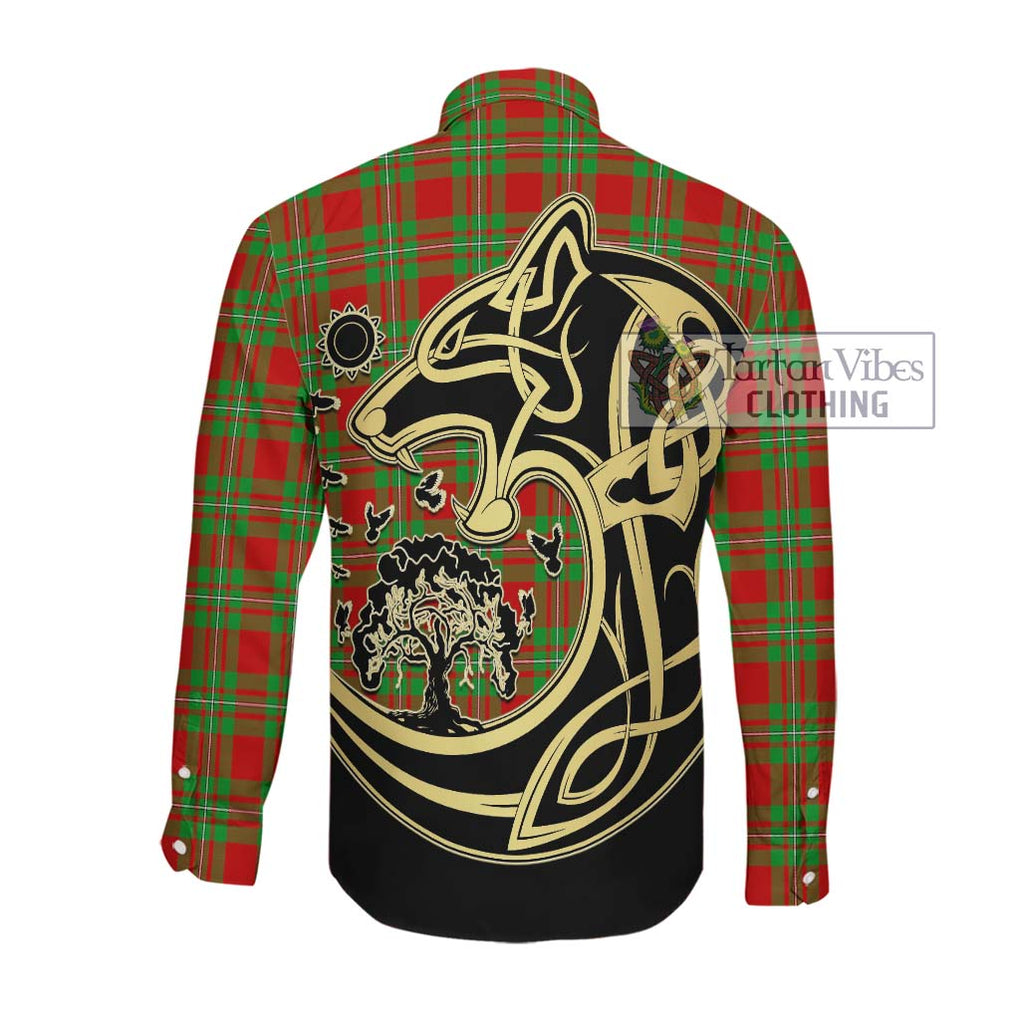 Callander Tartan Long Sleeve Button Shirt with Family Crest Celtic Wolf Style Men's Shirt - Tartan Vibes Clothing