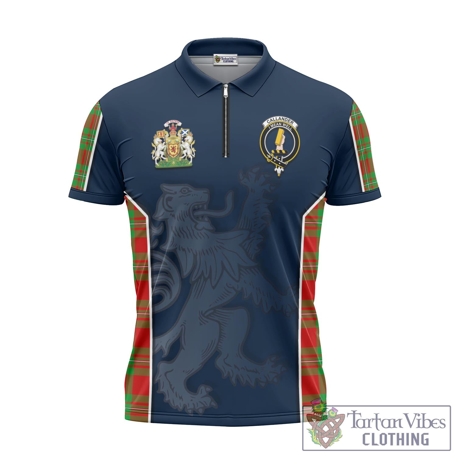 Tartan Vibes Clothing Callander Modern Tartan Zipper Polo Shirt with Family Crest and Lion Rampant Vibes Sport Style