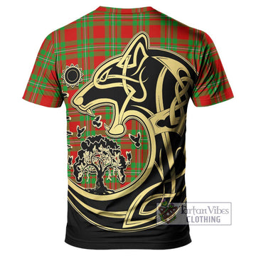 Callander Tartan T-Shirt with Family Crest Celtic Wolf Style